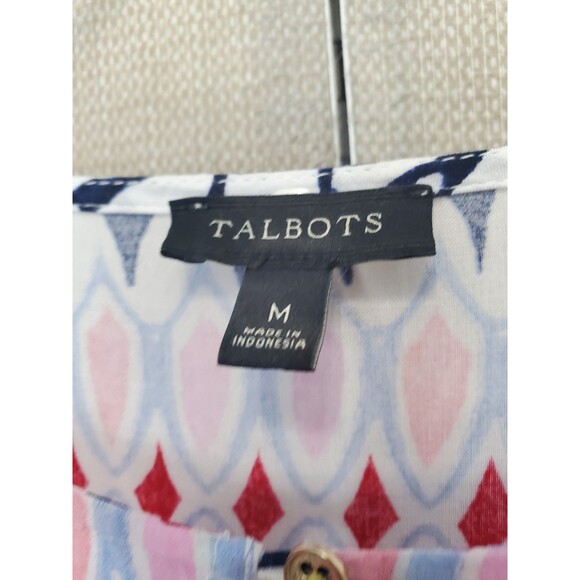 Talbots Rayon Multicolor Geo Print Tie-Sleeve Keyhole Neck Tunic Size Medium - Picture 3 of 6